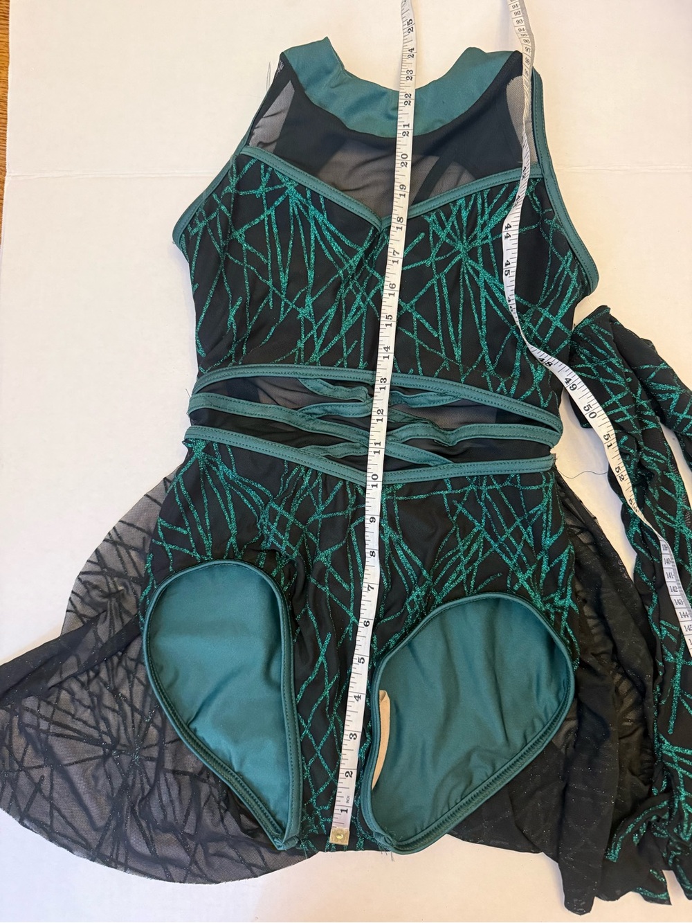 Weissman Elite Glitter Mesh Skirted Dance Leotard Emerald Green Costume - Picture 9 of 13